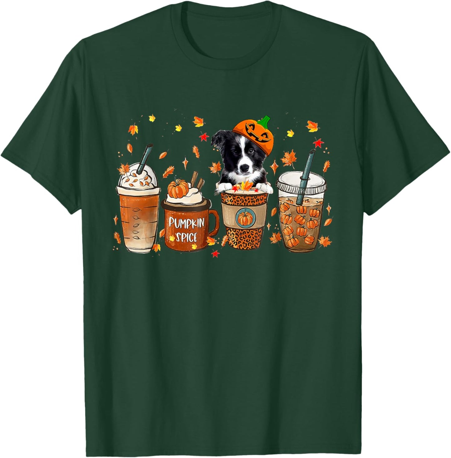 Border Collie Fall Coffee Pumpkin Spice Latte Iced Autumn T-Shirt - T-Shirt | Forest