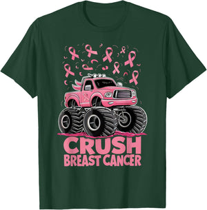 Kids Boys Pink Ribbon Breast Cancer Awareness Crush Cancer T-Shirt - T-Shirt | Forest