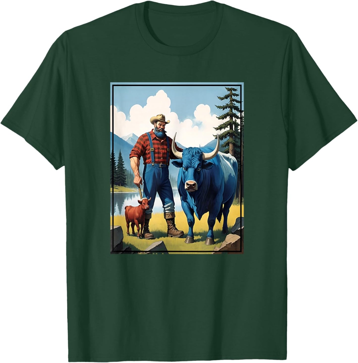 Paul Bunyan & Babe The Blue Ox By The Lake T-Shirt - T-Shirt | Forest