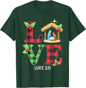 Love Nativity Christmas Jesus Xmas Christian Family Matching T-Shirt - T-Shirt | Forest