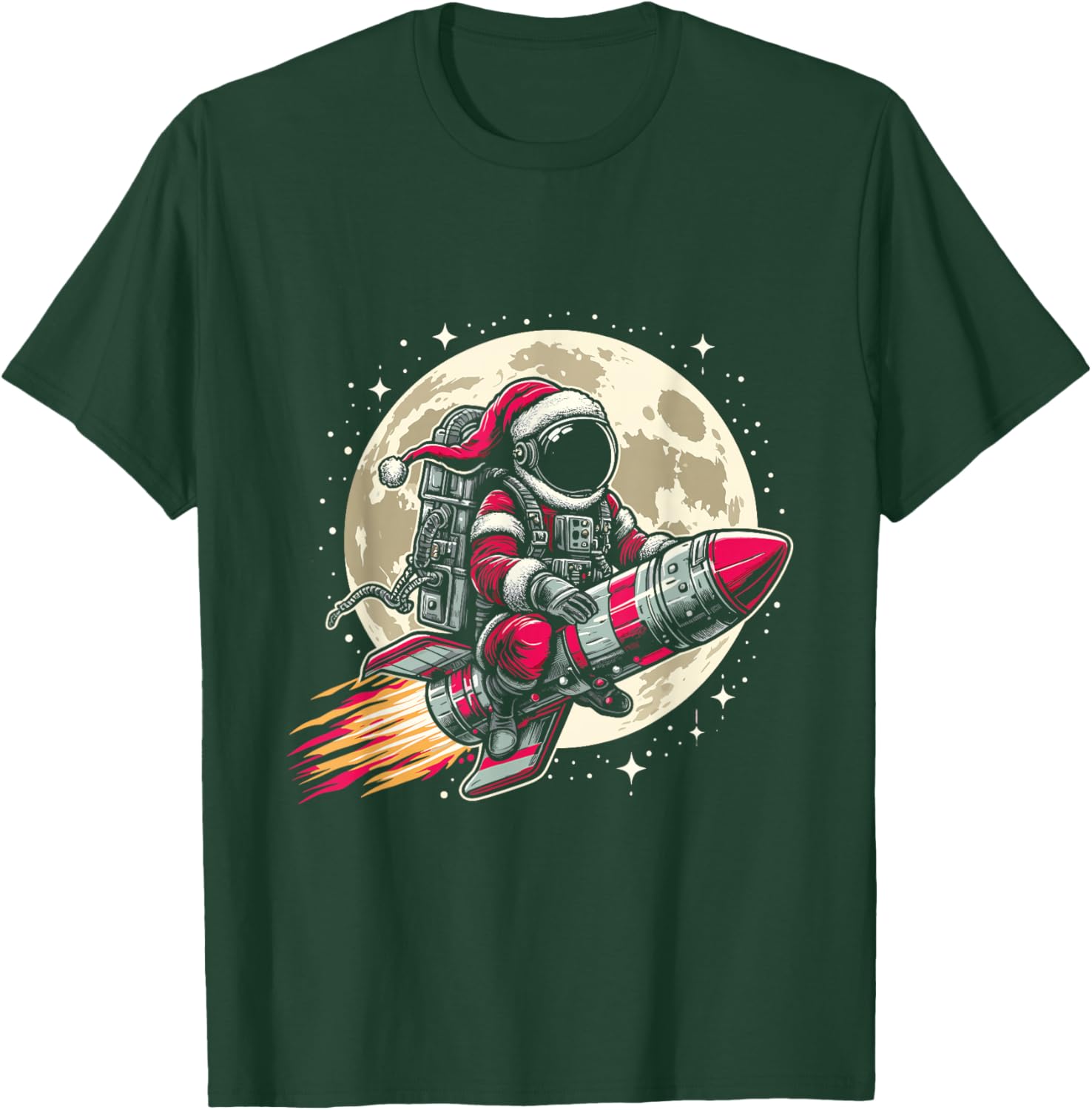 Santa Claus Astronaut Flying On Rocket - Christmas Costume T-Shirt - T-Shirt | Forest