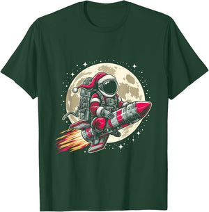 Santa Claus Astronaut Flying On Rocket - Christmas Costume T-Shirt - T-Shirt | Forest