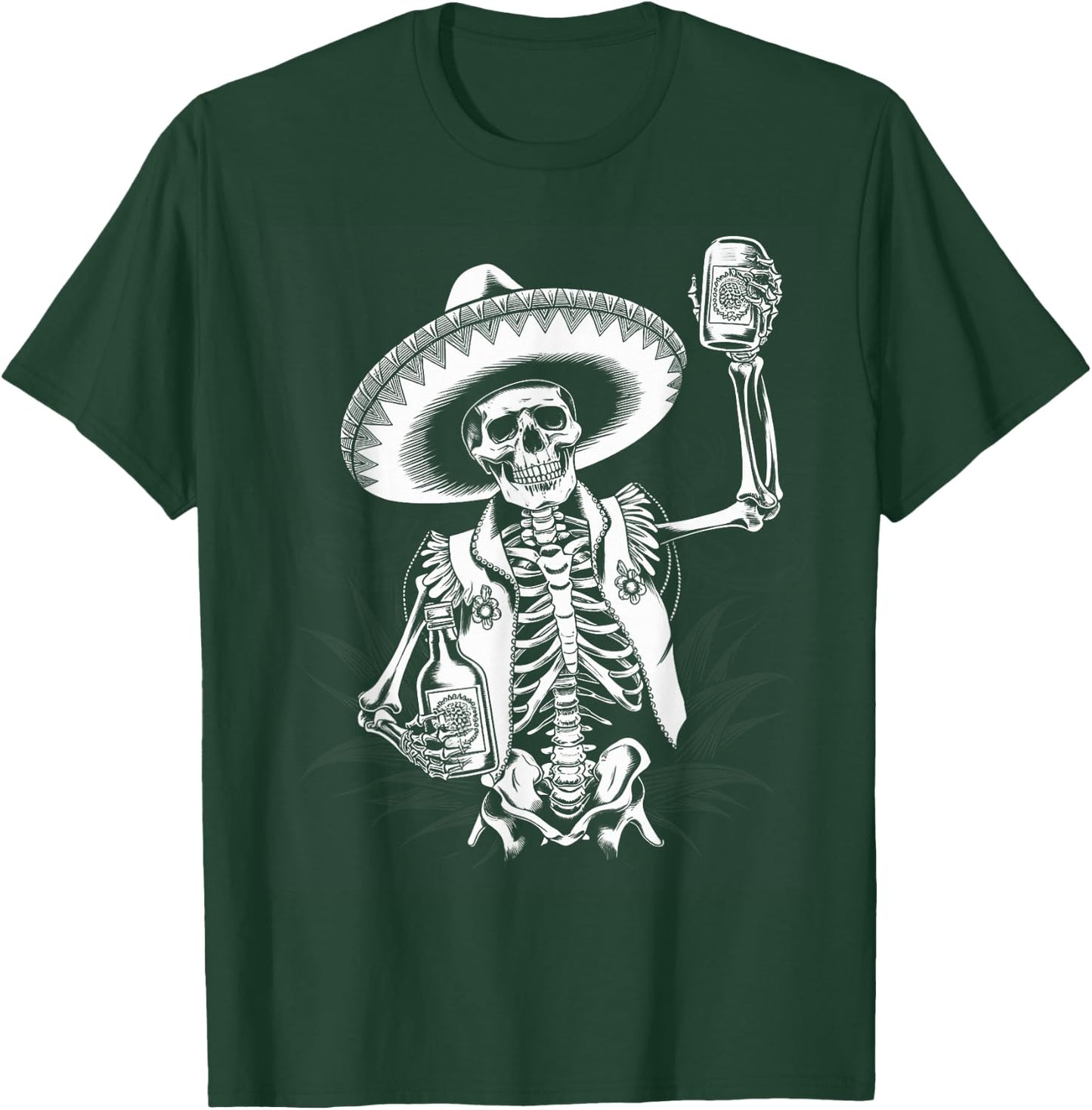 Mexico Vintage Skeleton Tequila Dia De Los Muertos Mexican T-Shirt - T-Shirt | Forest