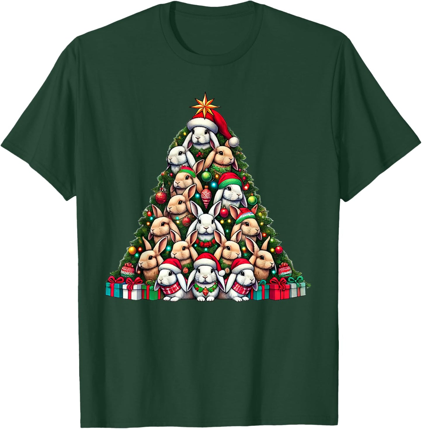 Rabbit Christmas Tree Funny Rabbit Xmas T-Shirt - T-Shirt | Forest
