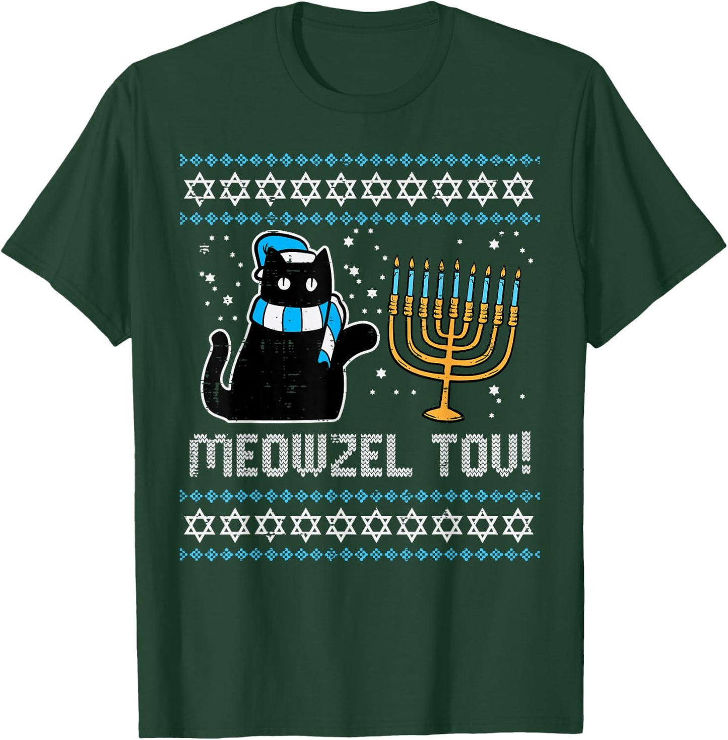 Meowzel Tov Black Cat Funny Hanukkah Chanukah Men Women Kids T-Shirt - T-Shirt | Forest