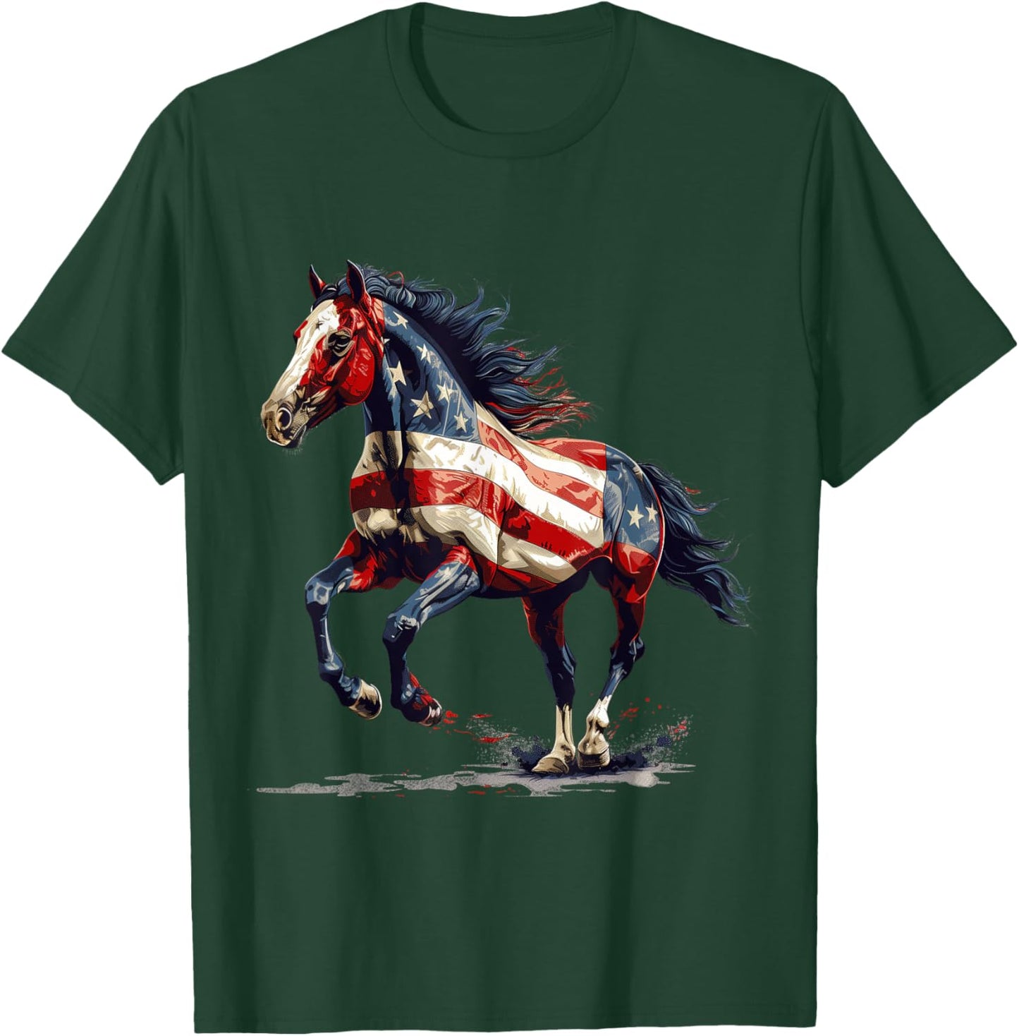 Patriotic Horse USA Flag Vintage Horse 4th Of July T-Shirt - T-Shirt | Forest