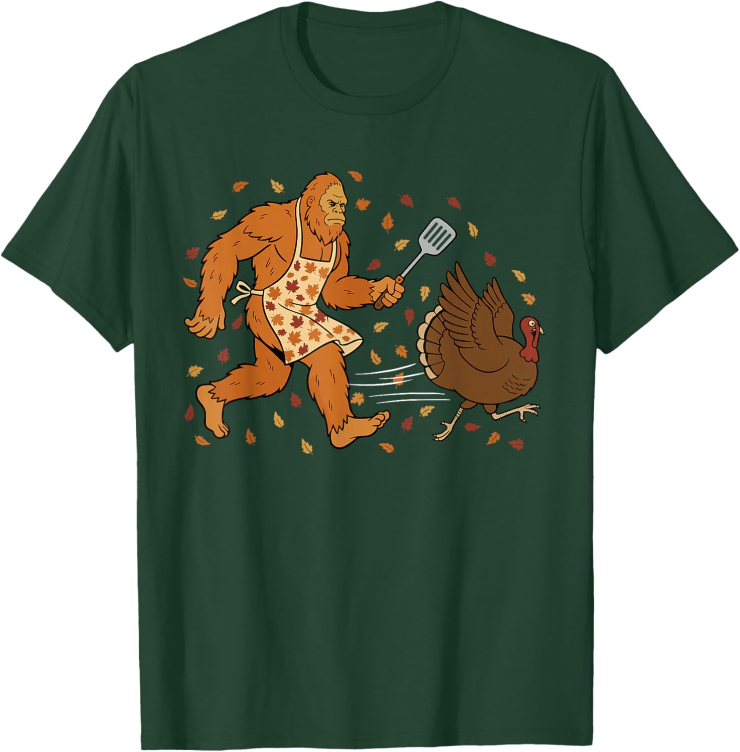 Funny Thanksgiving Bigfoot Turkey Sasquatch Autumn T-Shirt - T-Shirt | Forest
