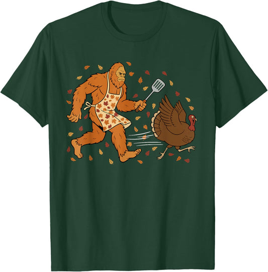Funny Thanksgiving Bigfoot Turkey Sasquatch Autumn T-Shirt - T-Shirt | Forest