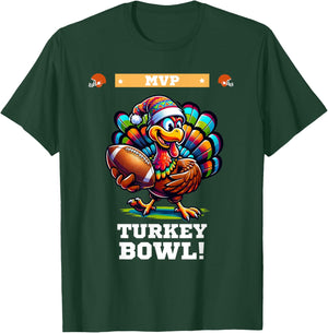 Turkey Bowl Thanksgiving Football - -Adult, Kids - Black - Short Sleeve - Modern - Cartoon Holiday Football Shirt - Small T-Shirt - T-Shirt | Forest
