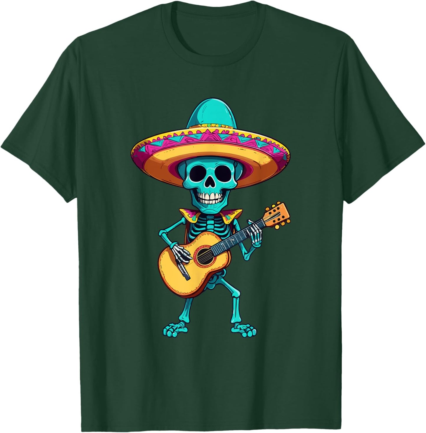 Skelett Mexikanischer Mariachi Gitarrenspieler Design T-Shirt - T-Shirt | Forest