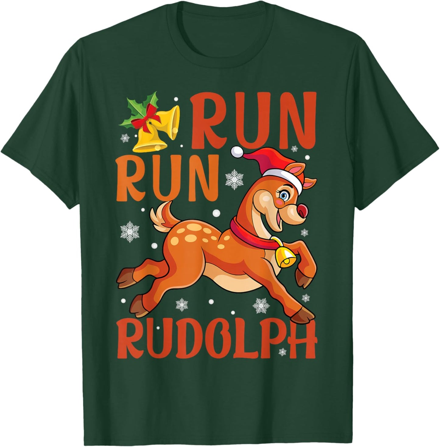 Run Run Rudolph Christmas 5K 10K Holiday Team Running T-Shirt - T-Shirt | Forest