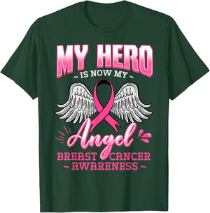 My Hero Is Now My Angel Breast Cancer Pink Ribbon Mammogram T-Shirt - T-Shirt | Forest