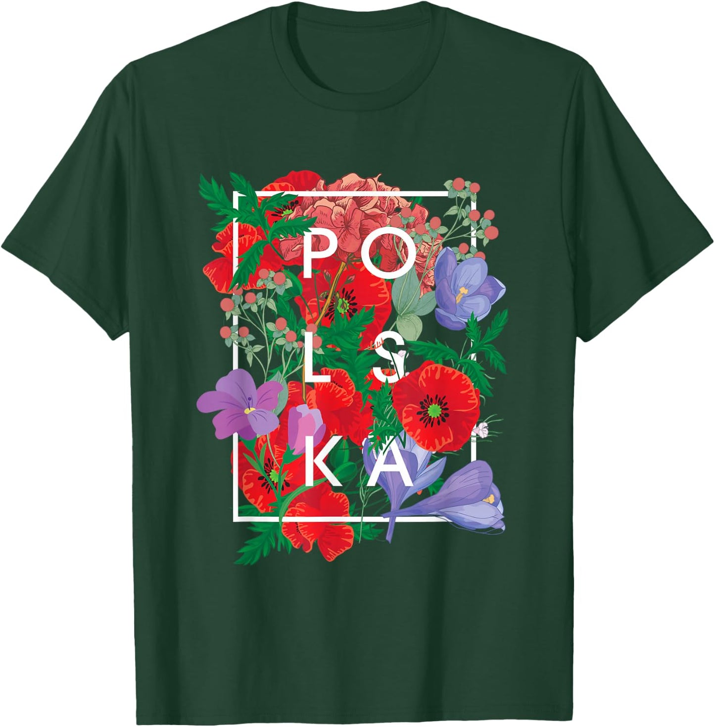 Flowers of Poland Word Art - Polska Polish Pride T-Shirt - T-Shirt | Forest