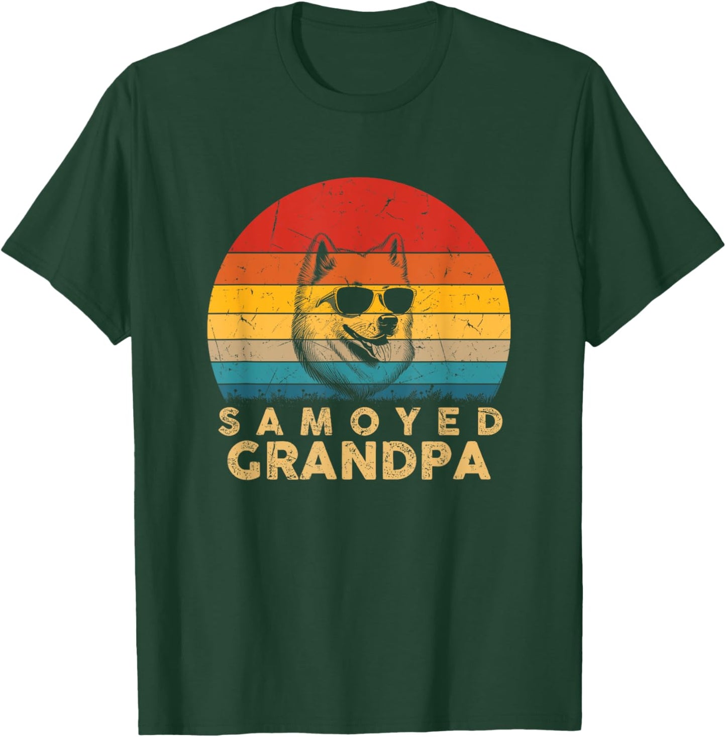 Vintage Retro Samoyed Grandpa Dog Lover Paw Dad Fathers Day Women Girls Kids T-Shirt - T-Shirt | Forest
