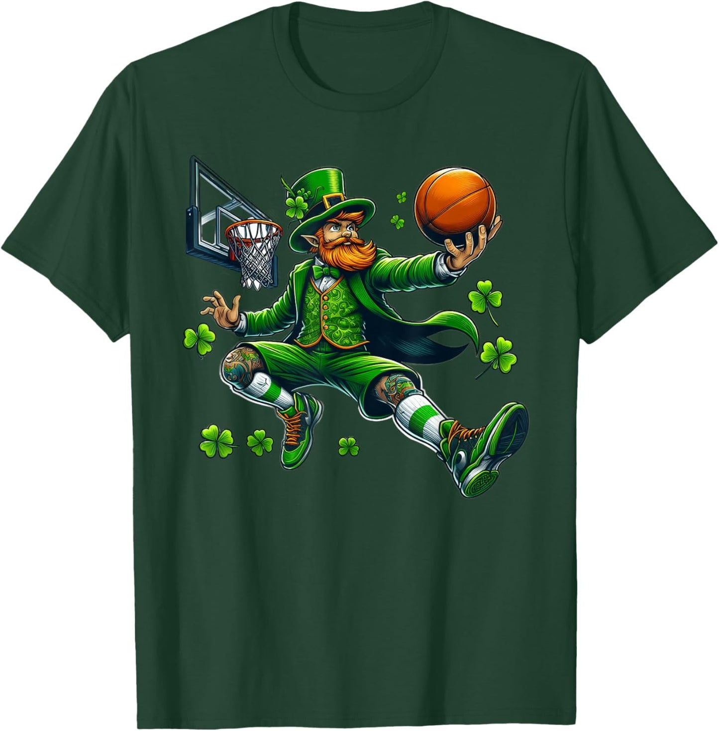 Leprechaun Basketball Dunk St. Patrick's Day Lucky Sports T-Shirt - T-Shirt | Forest