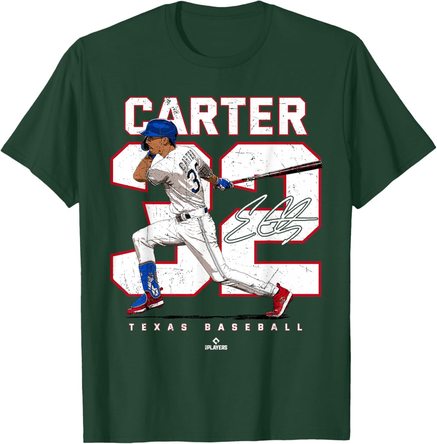 Number and Portrait Evan Carter Texas MLBPA T-Shirt - T-Shirt | Forest