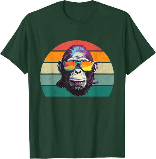 Funny Monkey In Sunglasses - Retro Cool Monkey Lover T-Shirt - T-Shirt | Forest