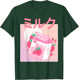 Funny Retro 90s Japanese Kawaii Strawberry Milk Shake Carton T-Shirt - T-Shirt | Forest