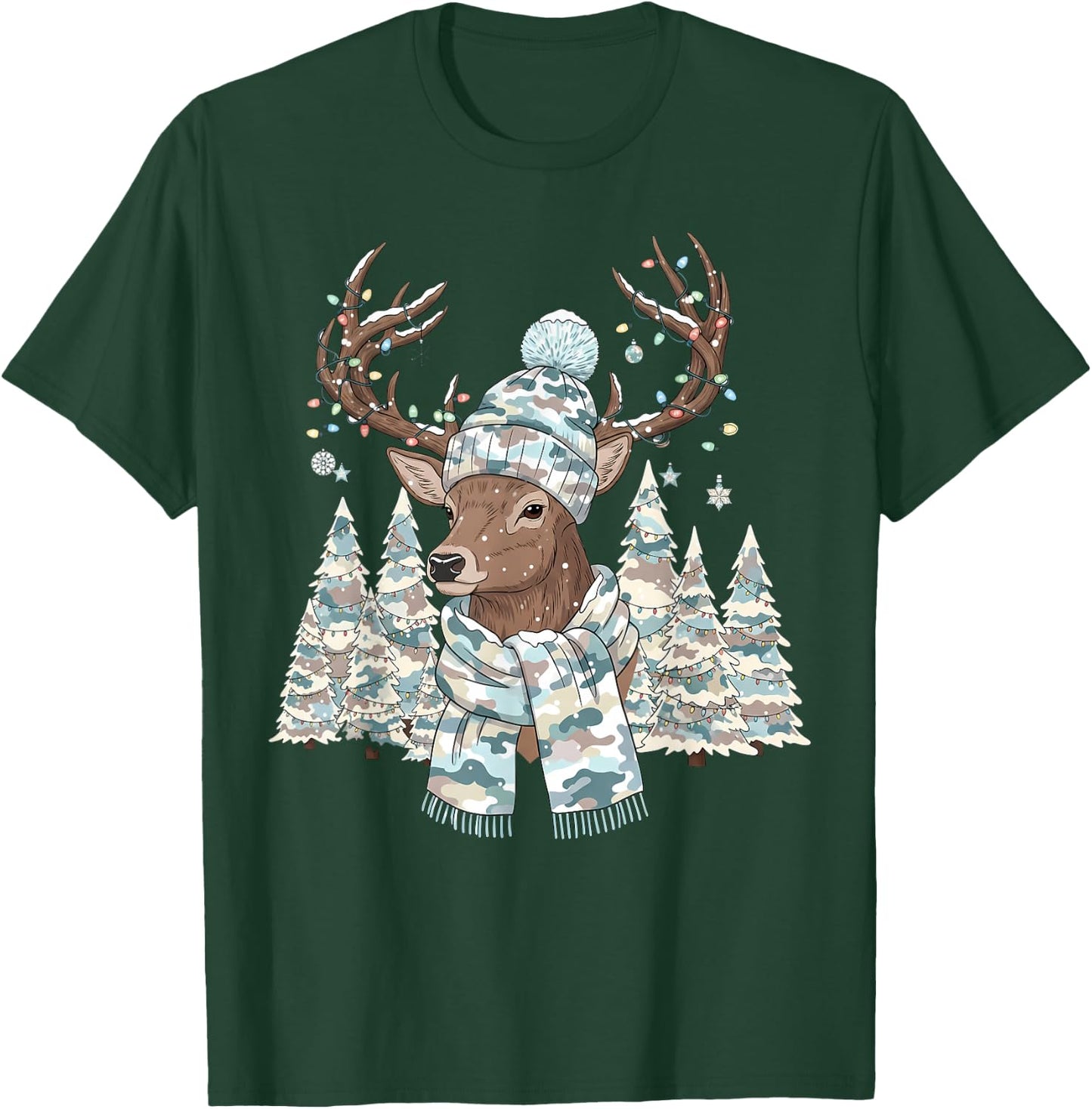 Christmas Camo Hunting Reindeer Pajamas with Deer Xmas Light T-Shirt - T-Shirt | Forest