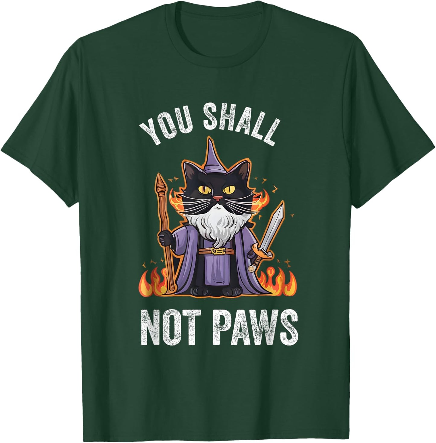 You Shall Not Paws Cute Funny RPG Cat Wizard T-Shirt - T-Shirt | Forest