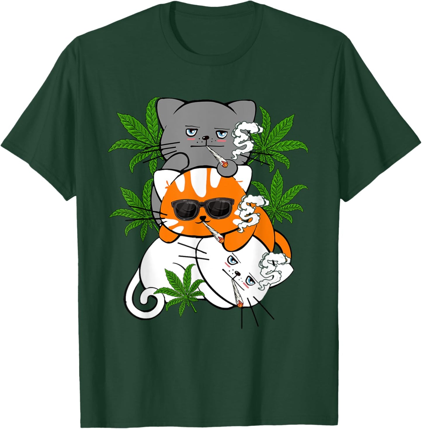 Funny Kawaii Cat Smoking Weed Marijuana Cannabis Kitten T-Shirt - T-Shirt | Forest