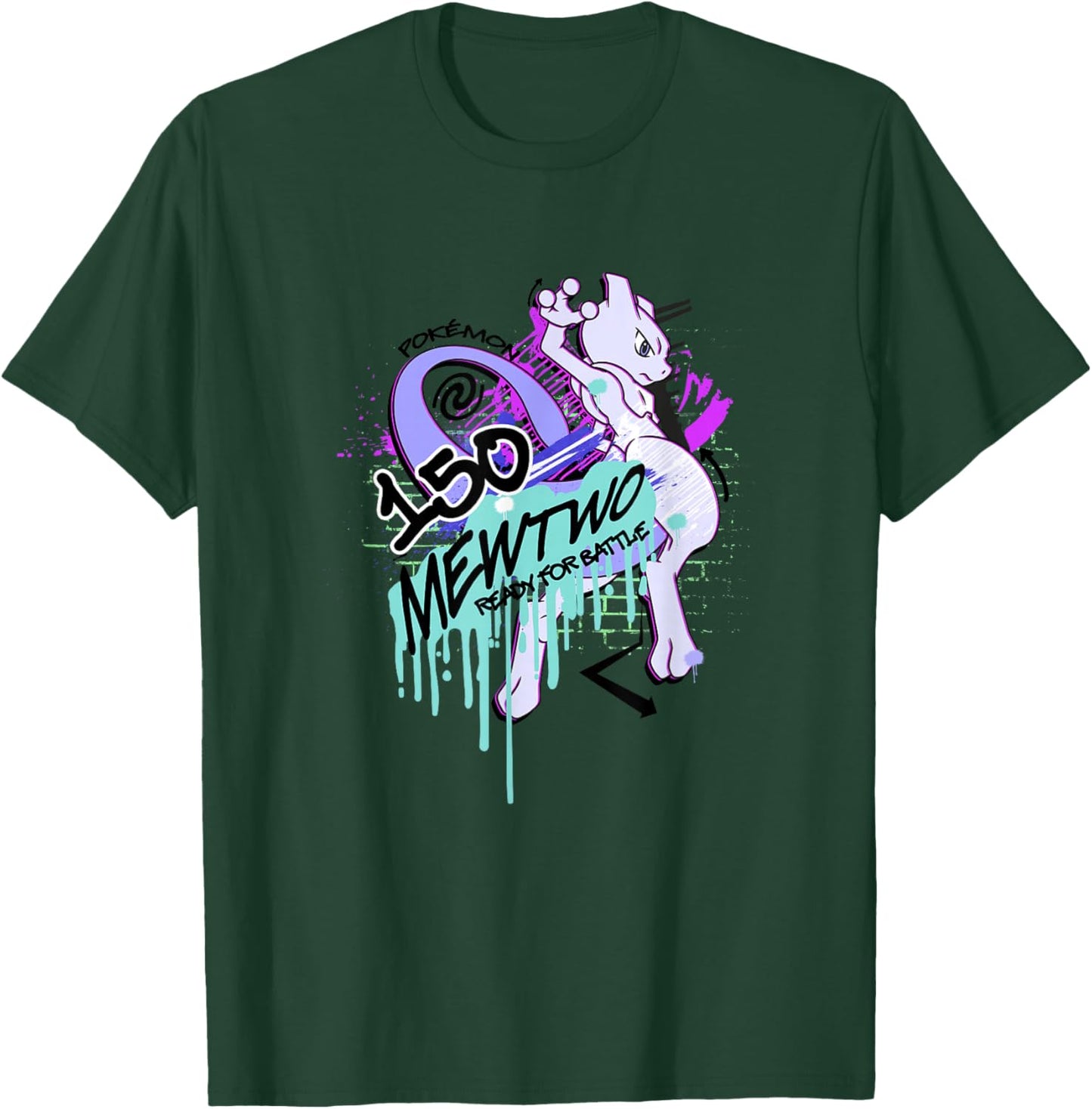 Pokémon Mewtwo Retro Graffiti #150 Ready for Battle T-Shirt - T-Shirt | Forest
