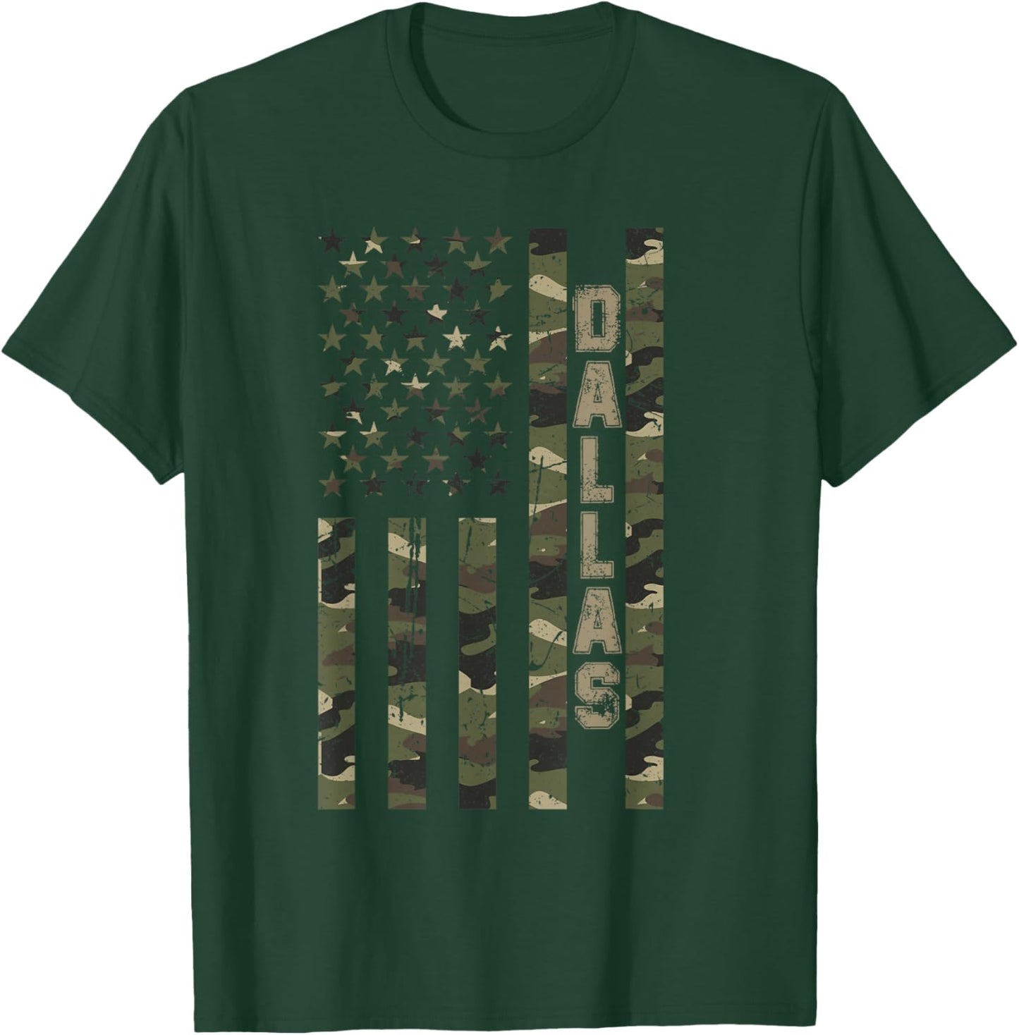 Dallas United States Distressed Camo w US Flag T-Shirt - T-Shirt | Forest