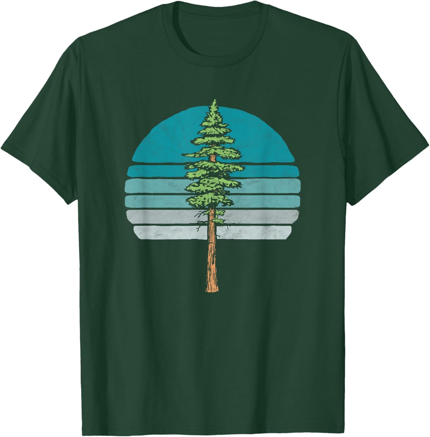 Redwood Tree & Retro Blue Sunset 80s Outdoor Graphic T-Shirt - T-Shirt | Forest