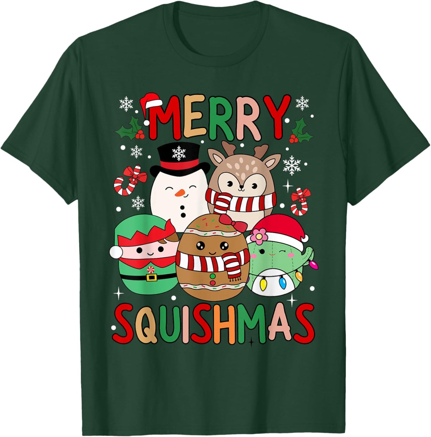 Squish Squad Merry Christmas Great Gifts Cute for Kids Woman T-Shirt - T-Shirt | Forest