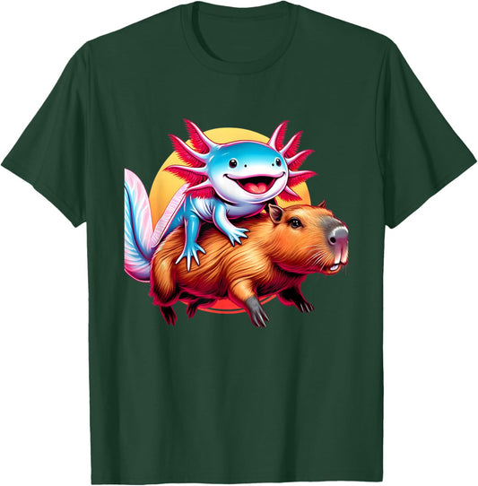 Funny Capybara Men Women Kids Boys Axolotl Lover T-Shirt - T-Shirt | Forest