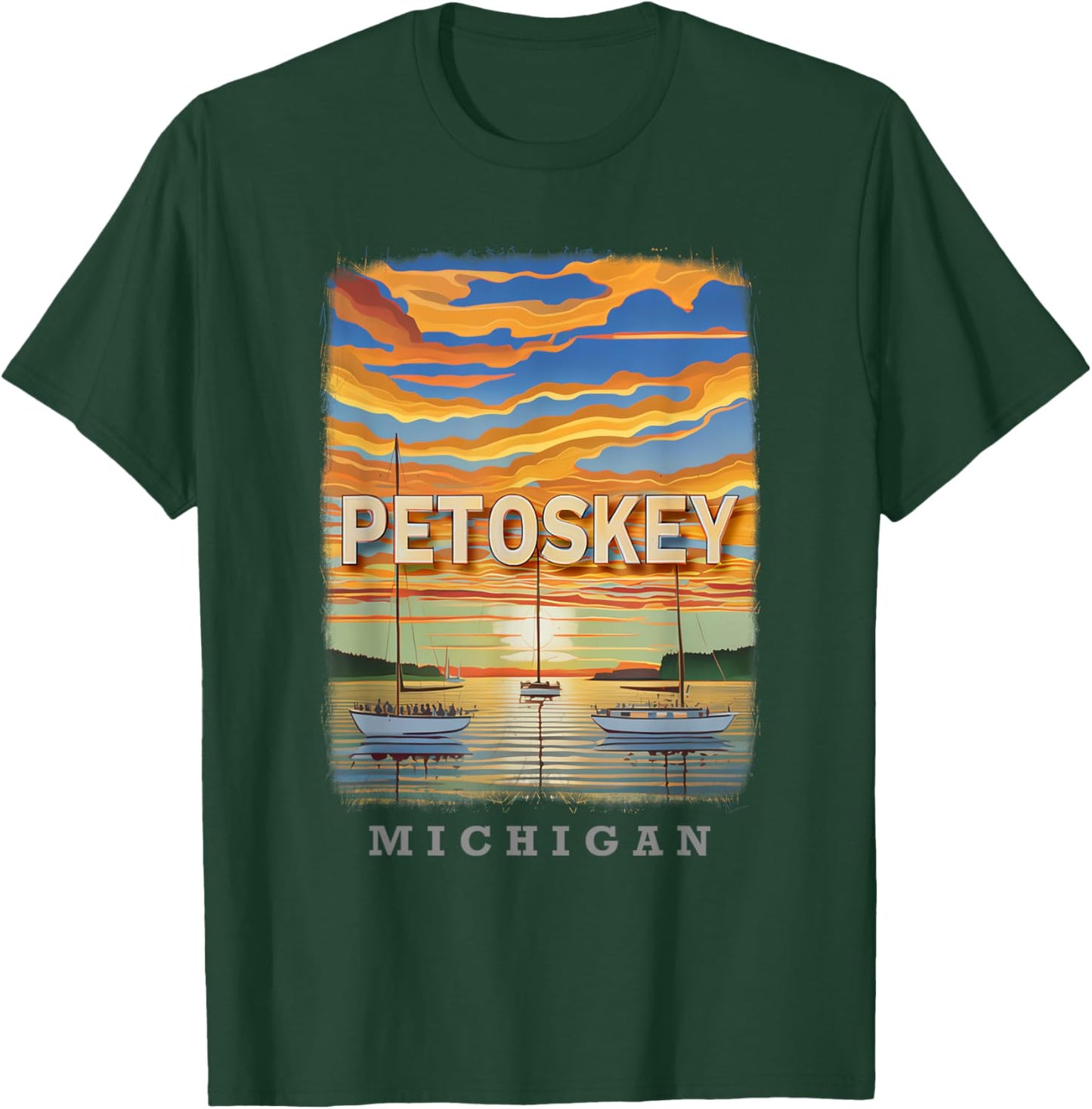 Petoskey Michigan MI Crystal Coastline SD166 T-Shirt - T-Shirt | Forest