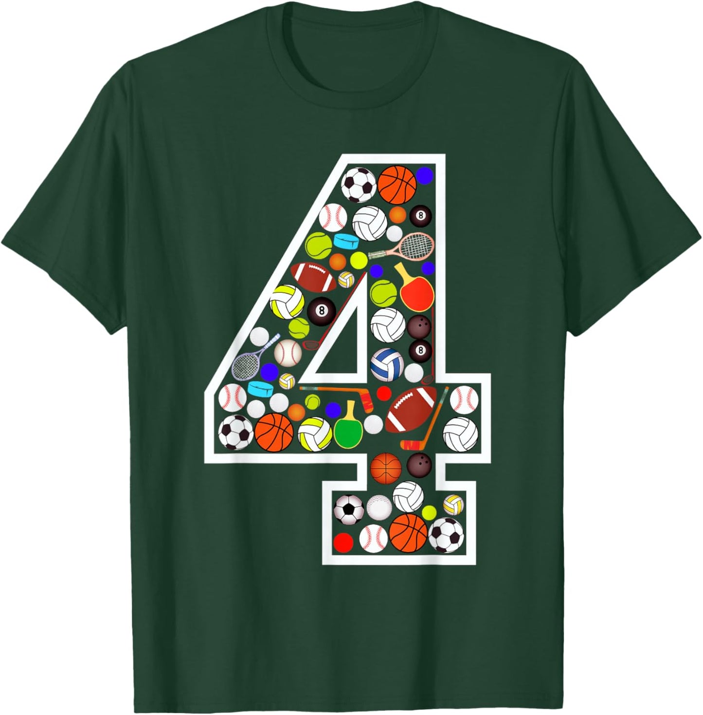 Kids 4th Birthday Sports Big Number Four 4 Year Old Boy T-Shirt - T-Shirt | Forest