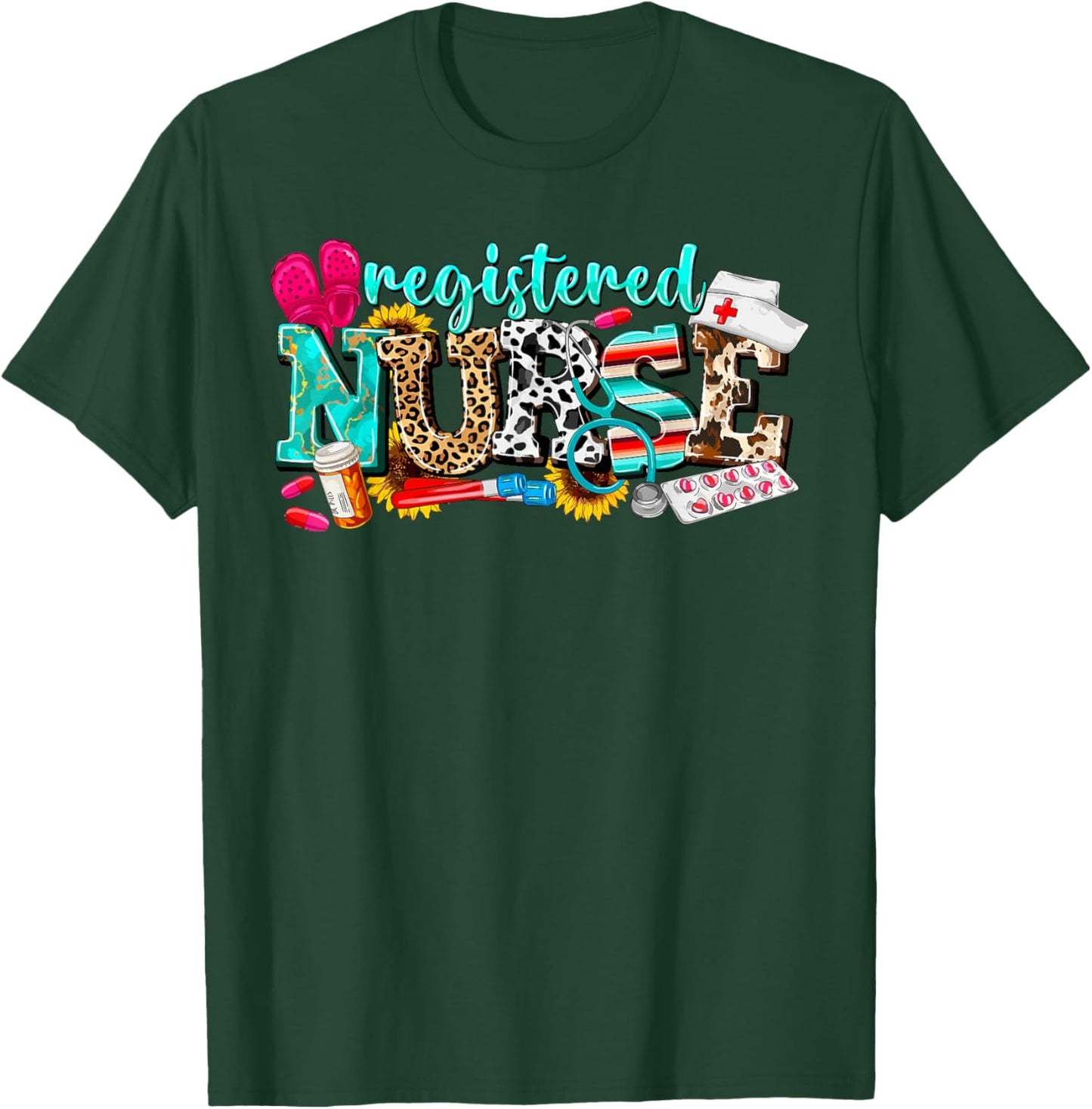 RN Nurse Leopard Print Registered Nurse Nursing School Women T-Shirt - T-Shirt | Forest