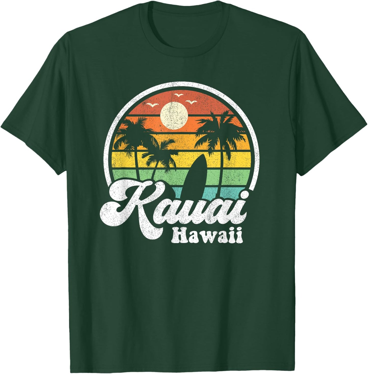 Vintage Kauai Beach Hawaii Surf Hawaiian Surfing 70's Gift T-Shirt - T-Shirt | Forest