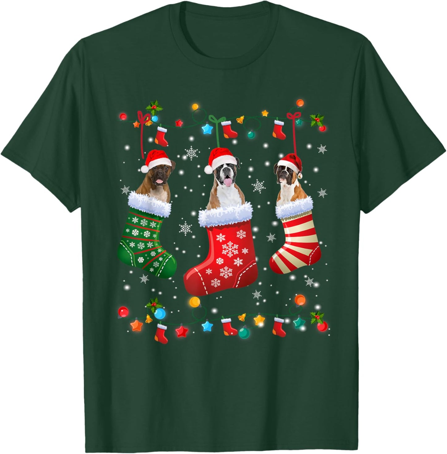 Christmas Socks Pajama Boxer Dog Puppy Lover Women Kids T-Shirt - T-Shirt | Forest