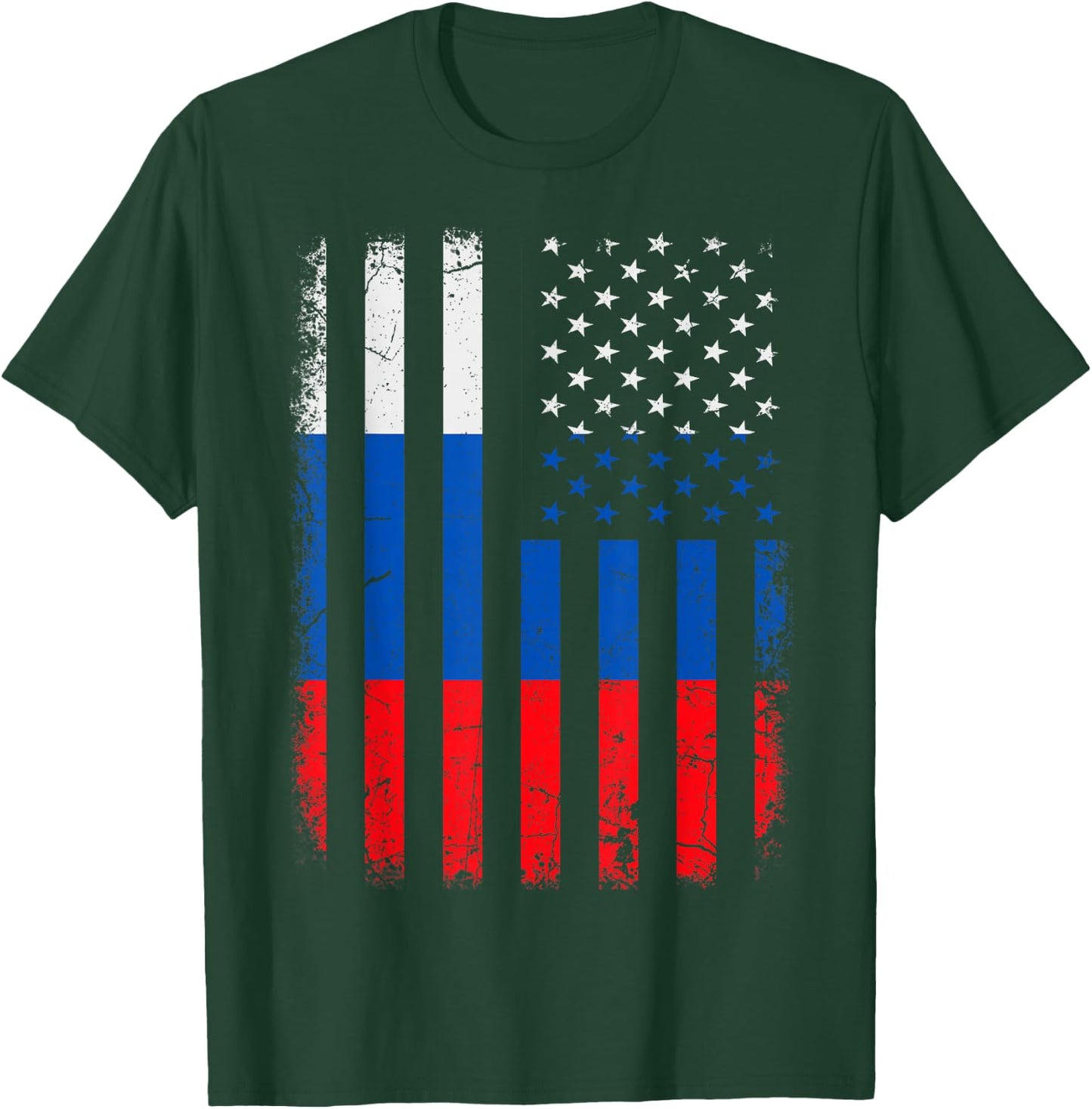 Russian American Flag Russia America Pride Heritage T-Shirt - T-Shirt | Forest