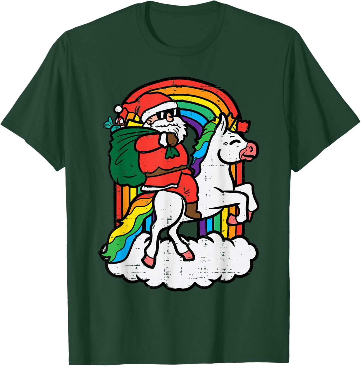 Santa On Unicorn Rainbow Christmas Xmas Toddler Girls Kids T-Shirt - T-Shirt | Forest