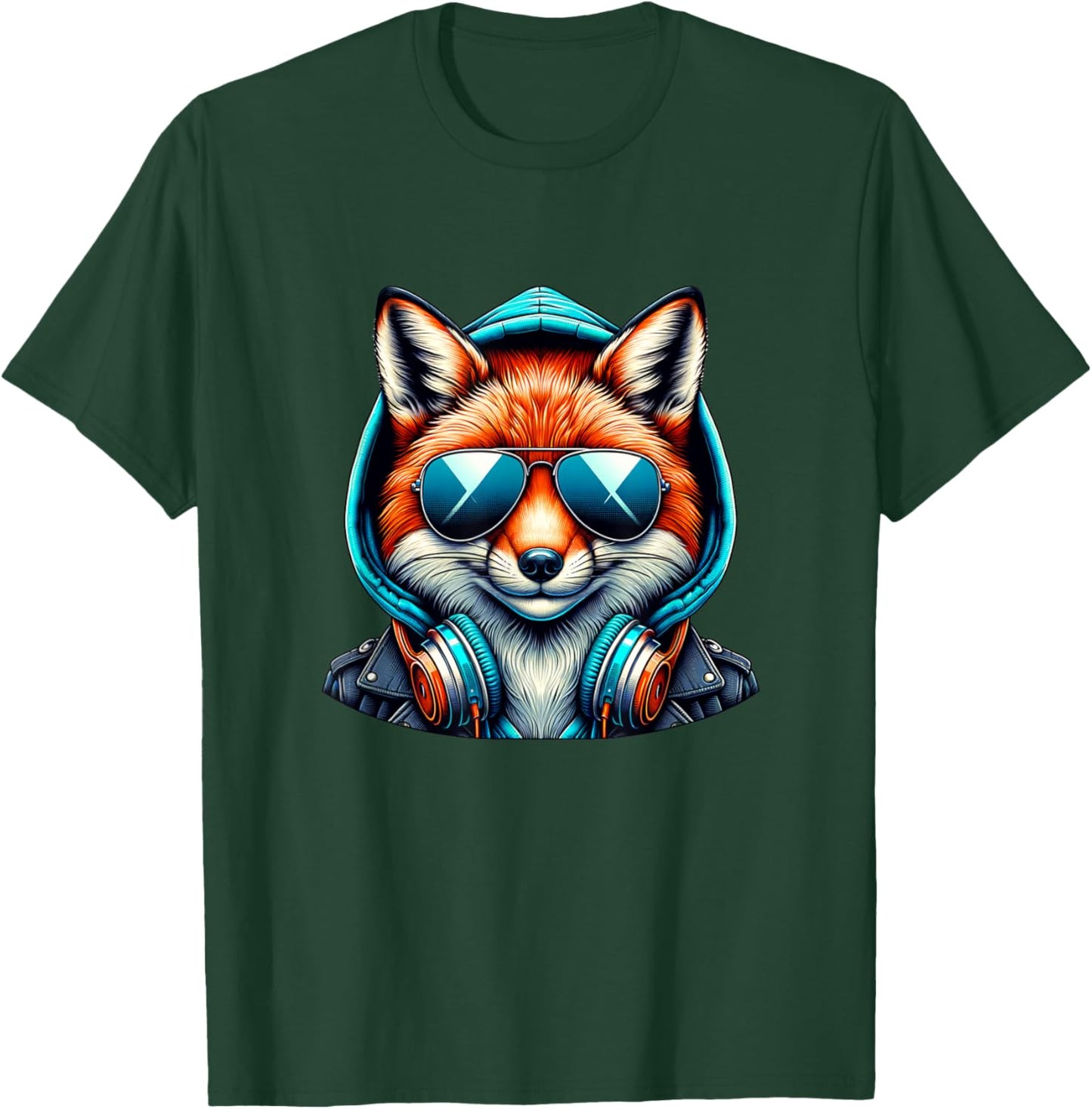 Glücklicher Fuchs Mit Kopfhörer Und Sonnenbrille T-Shirt - T-Shirt | Forest