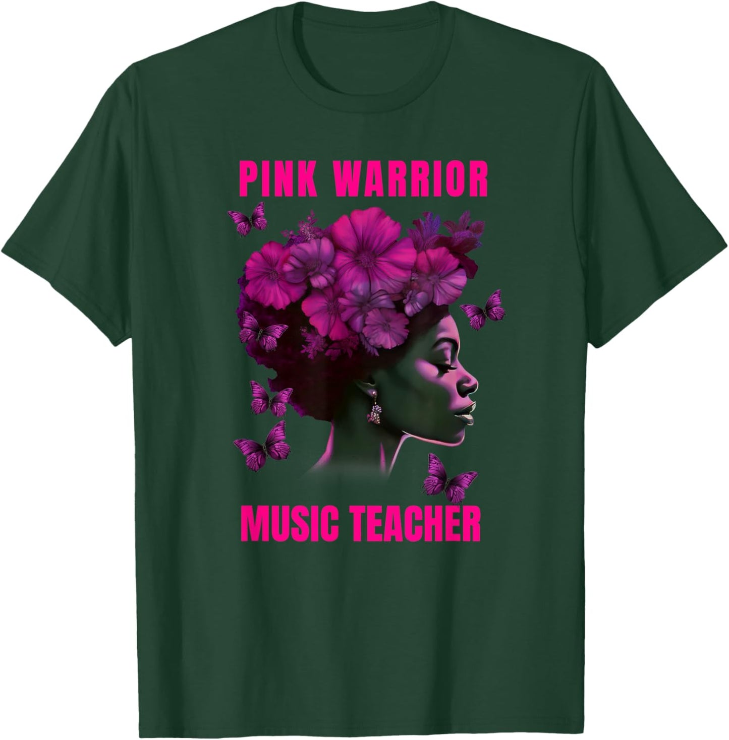 Breast Cancer Awareness Music Teacher Pink Warrior T-Shirt - T-Shirt | Forest