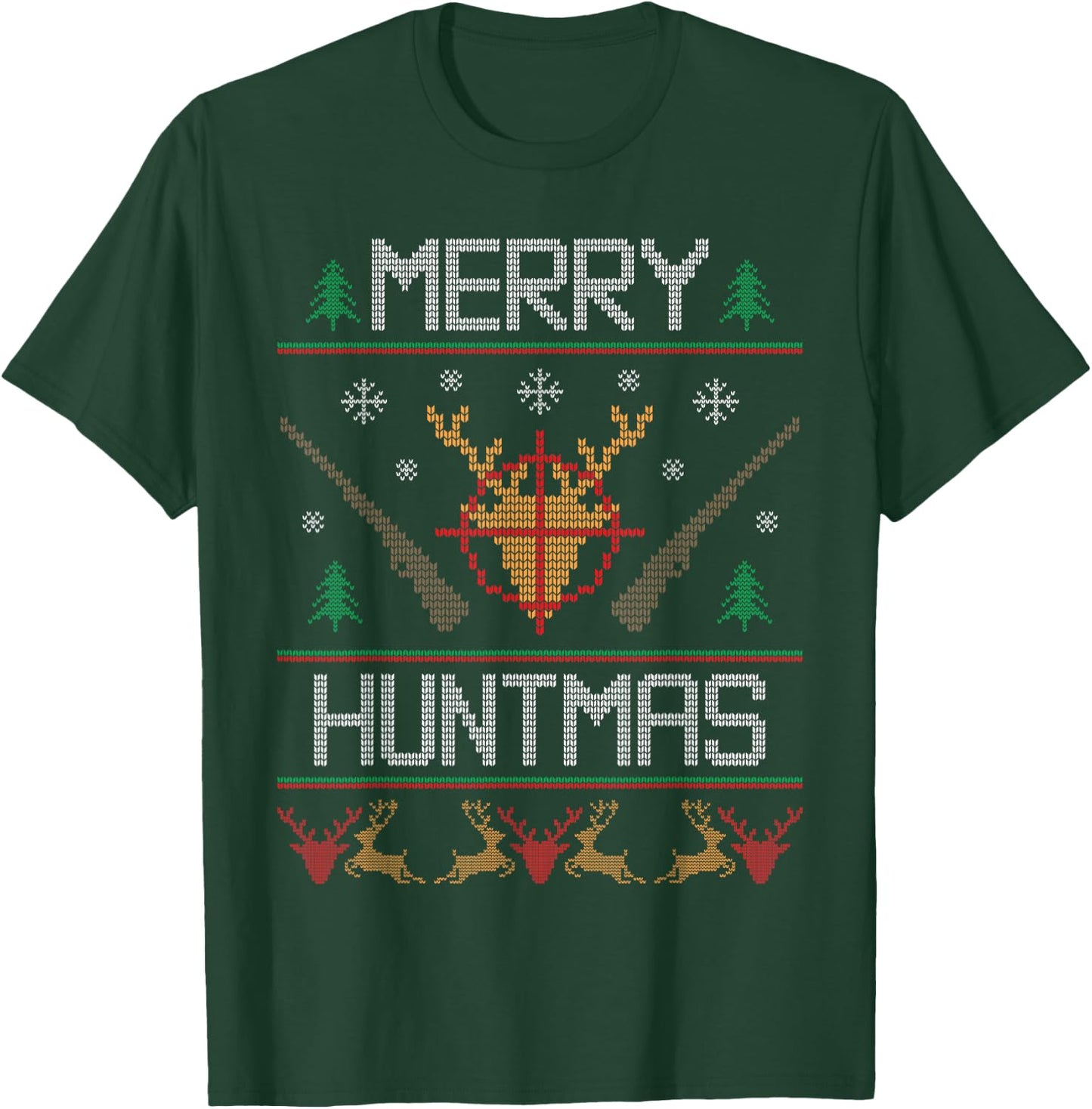 Merry Huntmas Hunting Ugly Christmas Sweater for Deer Hunter T-Shirt - T-Shirt | Forest
