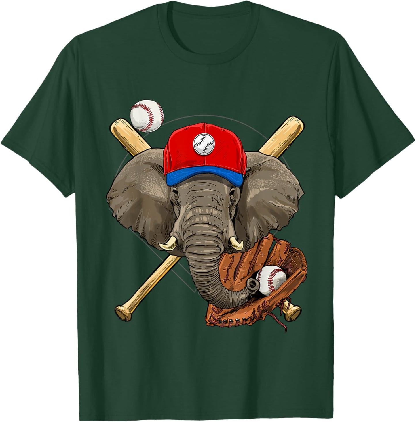 Elephant Baseball Elephant Lovers Baseball Player T-Shirt - T-Shirt | Forest