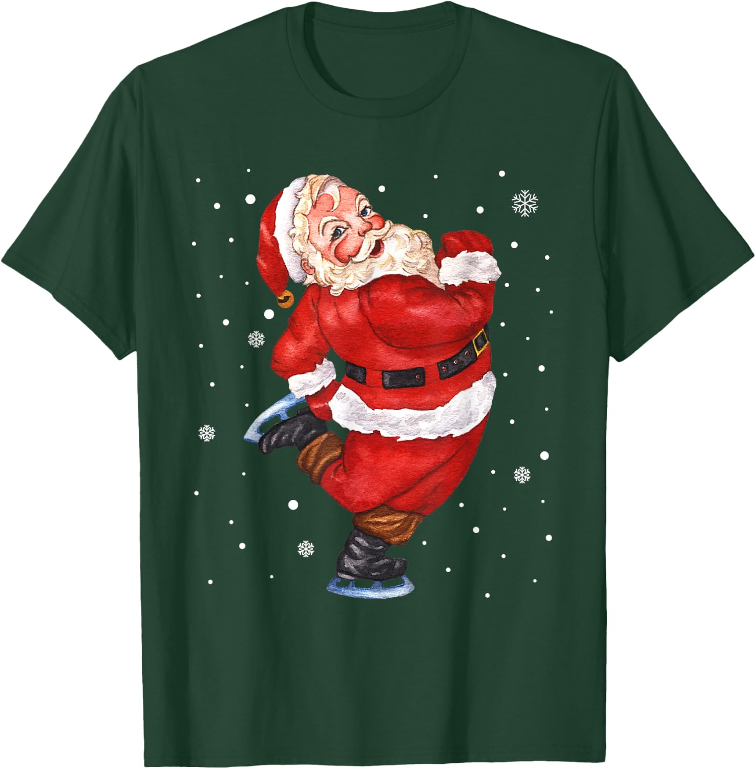 Vintage Santa Wearing Figure Skate Funny Christmas T-Shirt - T-Shirt | Forest