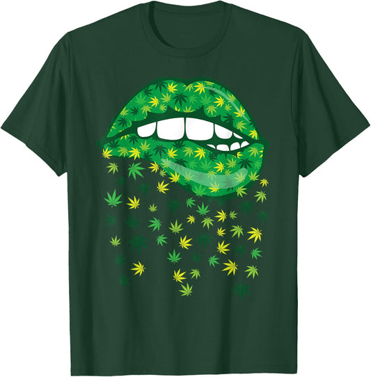 Biting Lips 420 Weed Cannabis Marijuana Stoner Gift T-Shirt - T-Shirt | Forest