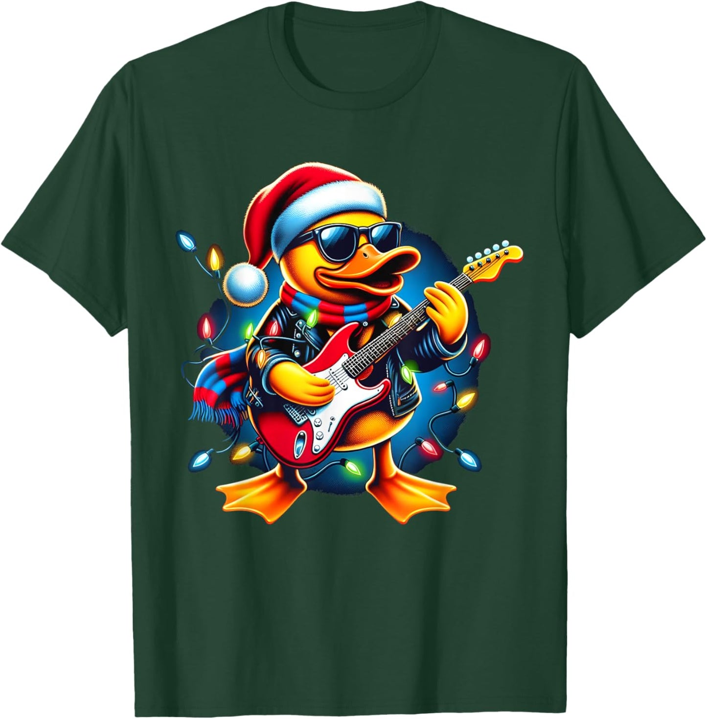 Santa Rubber Duck Christmas Light Xmas Duck Guitar Player T-Shirt - T-Shirt | Forest