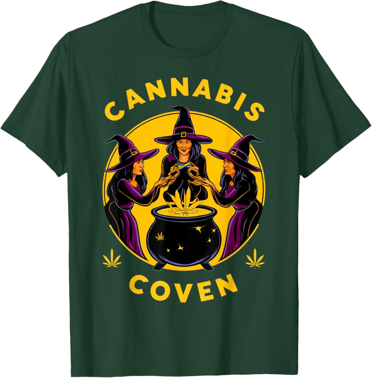 Cannabis Coven Witchy Weed Funny Halloween Marijuana 420 T-Shirt - T-Shirt | Forest