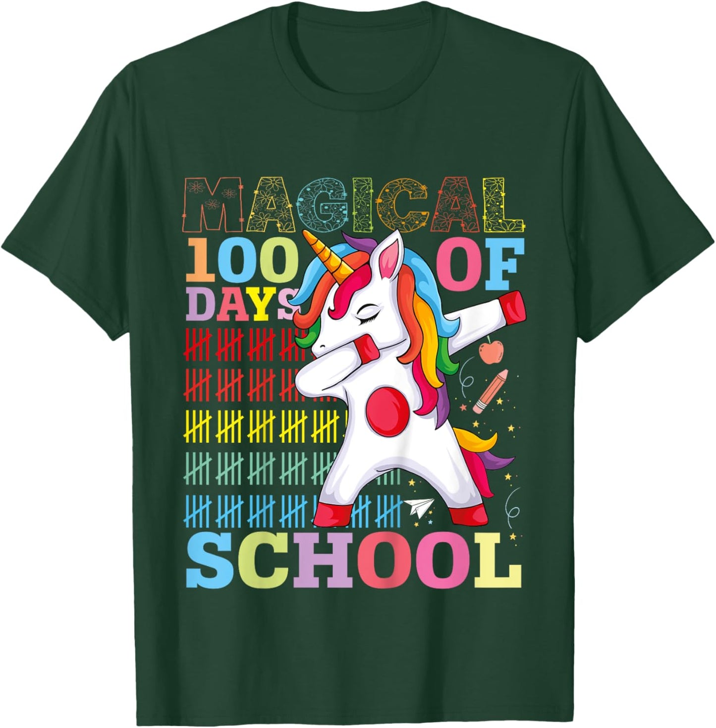 Unicorn Magical 100th Day of School Gift Boys Girls Kids T-Shirt - T-Shirt | Forest