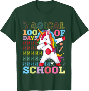 Unicorn Magical 100th Day of School Gift Boys Girls Kids T-Shirt - T-Shirt | Forest