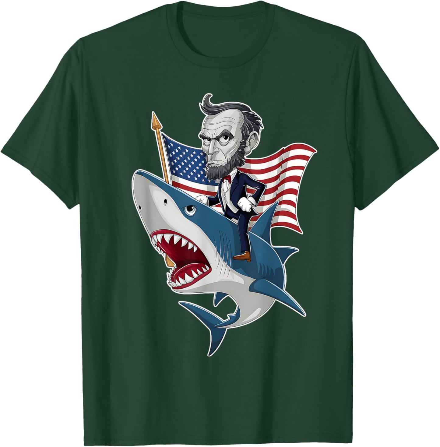Abraham Lincoln Riding A Shark 4th Of July Patriotic Graphic T-Shirt - T-Shirt | Forest