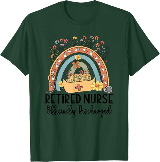 Retired Nurse Retirement Officially Discharged Rainbow Nurse T-Shirt - T-Shirt | Forest