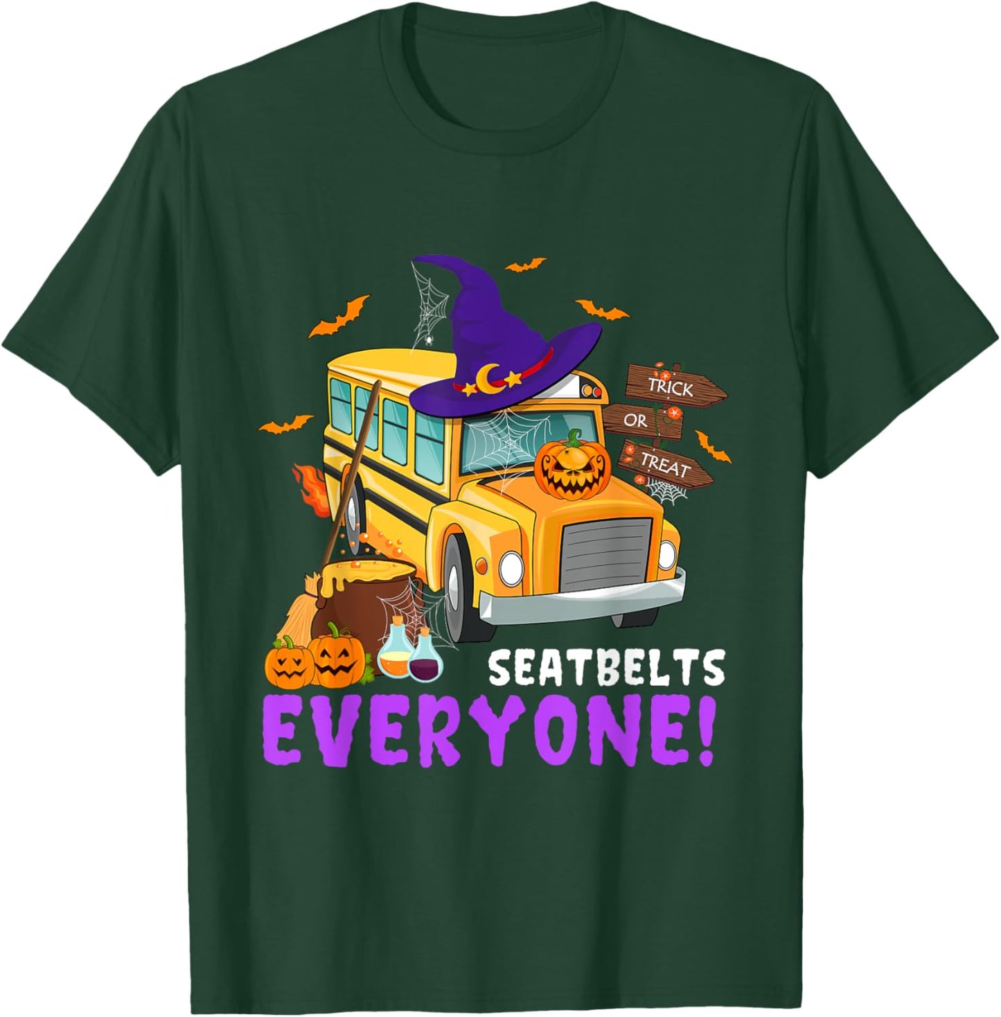 Seatbelts Everyone School Bus Driver Spooky Halloween Party T-Shirt - T-Shirt | Forest